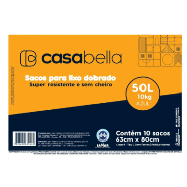 Saco de Lixo Casabella Azul Contem 10 Unidades de 50 Litros
