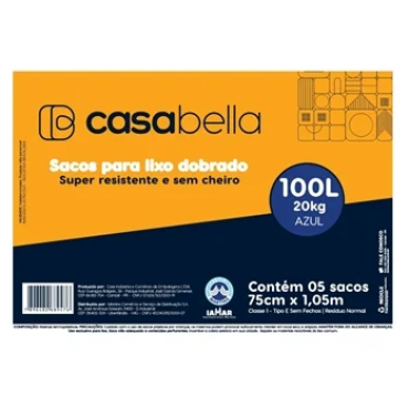 Saco de Lixo Casabella Azul Contem5 Unidades de 100 Litros
